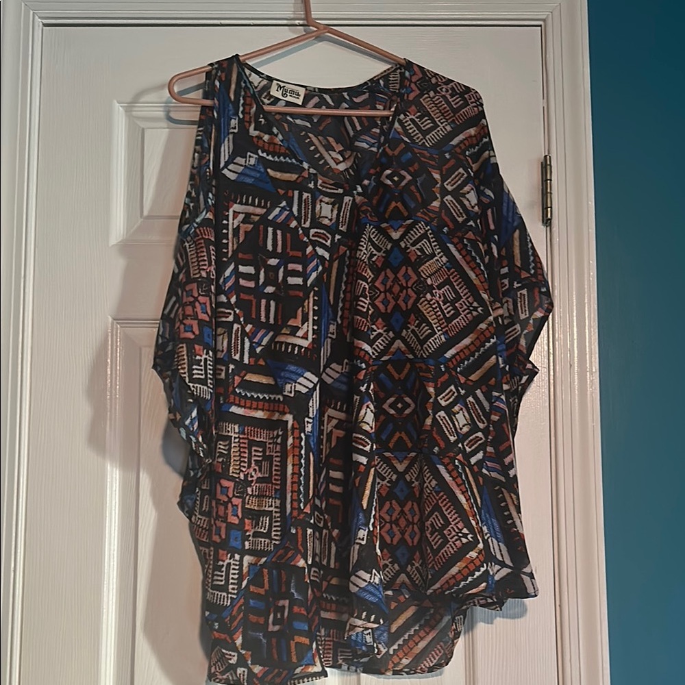 Show Me Your MuMu Black and Orange Asymmetrical Sleeveless Blouse
